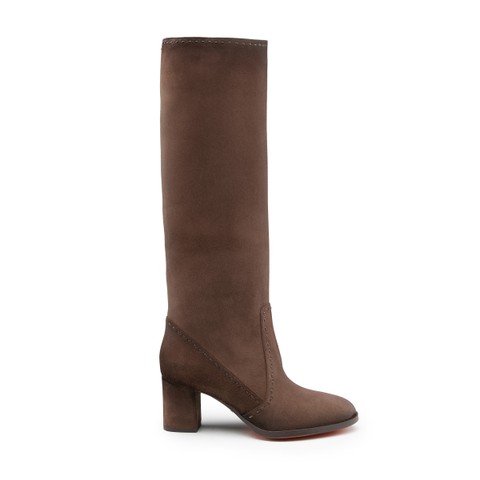 Women's dark brown suede mid-heel boot - Santoni - 1