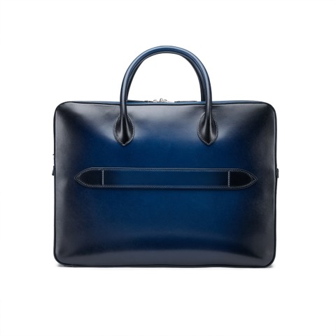 حقيبة لاب توب من الجلد بلون أزرق - Santoni - 4