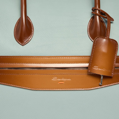Sac de voyage en cuir foulonné bleu clair - Santoni - 5