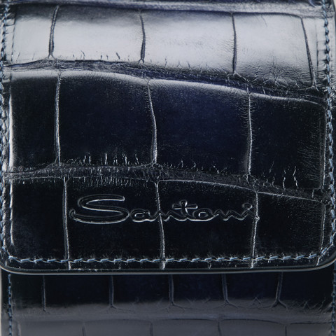 Blue alligator leather small watch case - Santoni - 5
