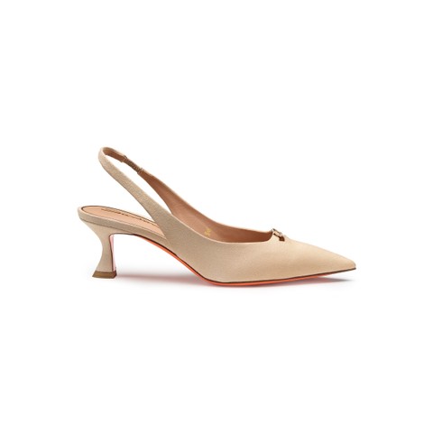 Women's beige patent leather mid-heel slingback - Santoni - 1