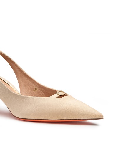 Women's beige suede mid-heel slingback - Santoni - 8