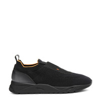 Men's black stretch knit and leather sneaker - Santoni - 1