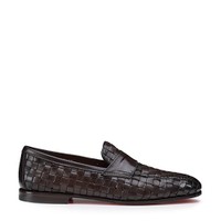 Men's dark brown woven leather Carlo penny loafer - Santoni - 1