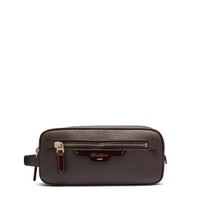 Dark brown tumbled leather beauty case - Santoni - 1