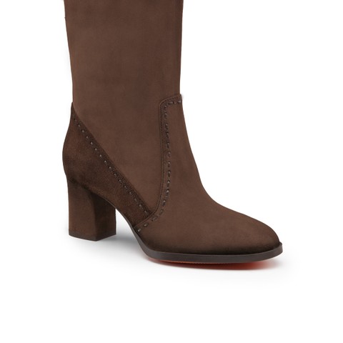 Women's dark brown suede mid-heel boot - Santoni - 5