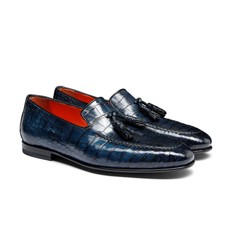 Mocassin avec glands en alligator bleu pour homme - Santoni - 2
