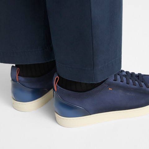 Men's blue nubuck Santoni Off-duty sneaker - Santoni - 7