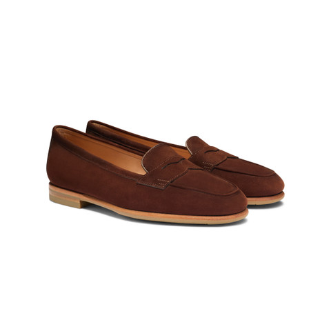 Women's dark brown suede Carla loafer - Santoni - 3