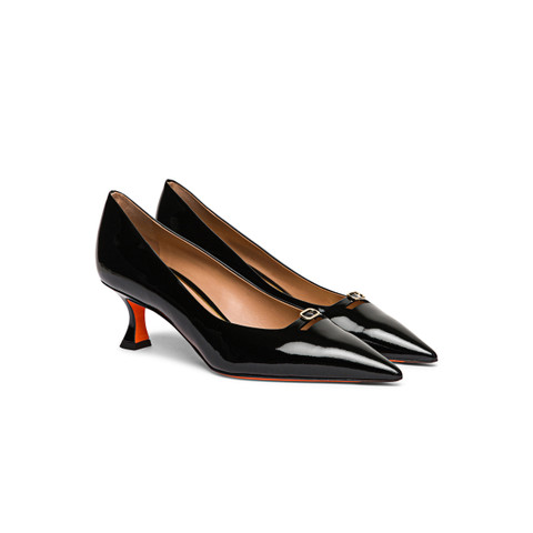 Women's black patent leather mid-heel pump - Santoni - 3