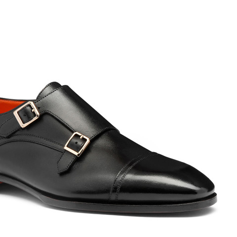 Men's black leather double monk straps shoe - Santoni - 6