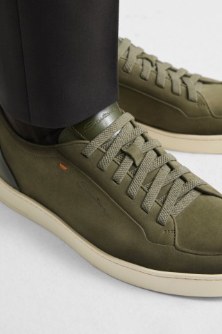 Men's green nubuck Santoni Off-duty sneaker - Santoni - 7
