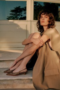 Slingback tacco basso da donna in pelle intrecciata oro - Santoni - editorial