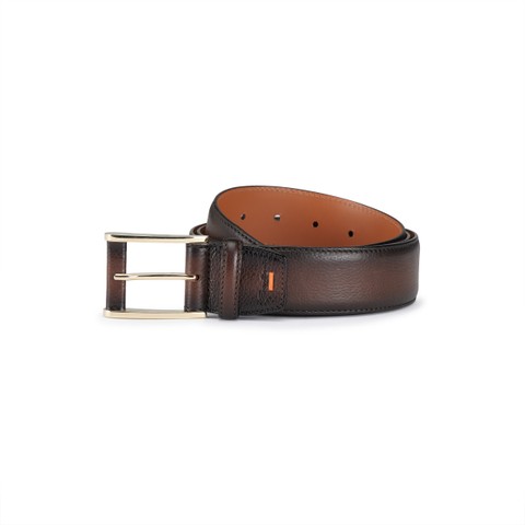 Dunkelbrauner verstellbarer G&uuml;rtel aus gewalktem Leder - Santoni - 1