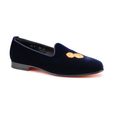Men's blue velvet loafer - Santoni - 5