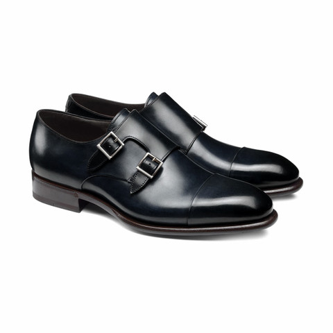Men's blue leather double-buckle shoe - Santoni - 5.0
