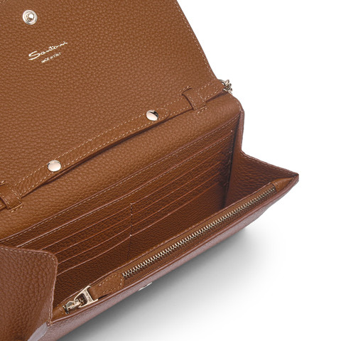 Sac à bandoulière en cuir foulonné marron clair - Santoni - 5