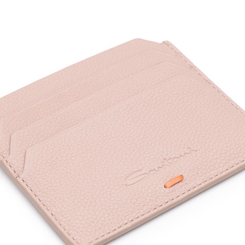 Pink tumbled leather credit card holder - Santoni - 5