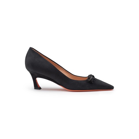 Women's black suede mid-heel pump - Santoni - 1