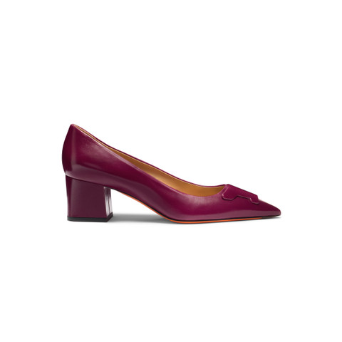Women's red leather mid-heel Santoni Sibille pump - Santoni - 1