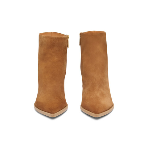 Women's light brown suede mid-heel ankle boot - Santoni - 5