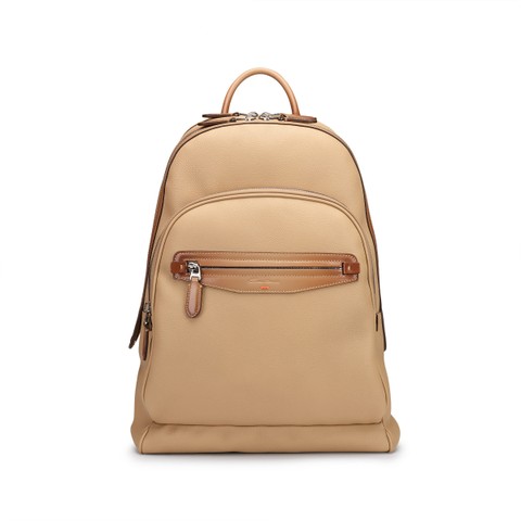 Beige tumbled leather backpack - Santoni - 1