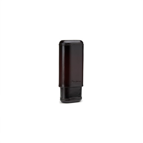 Cigar case in cedar wood covered in brown leather - Santoni - 2