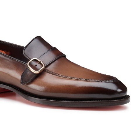 Men's brown leather single-monk loafer - Santoni - 6