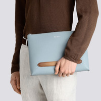 Light blue tumbled leather pouch - Santoni - 2