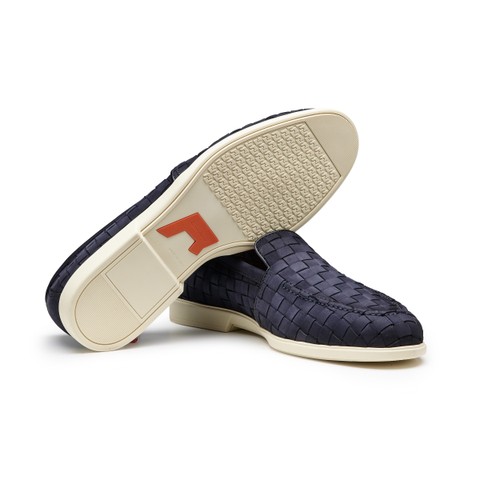 Men's blue woven suede loafer - Santoni - 3