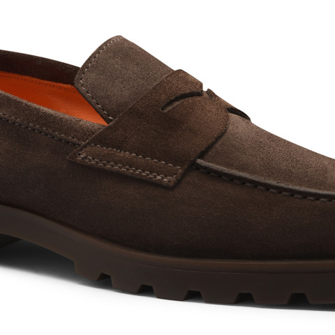 Men's dark brown suede penny loafer - Santoni - 6