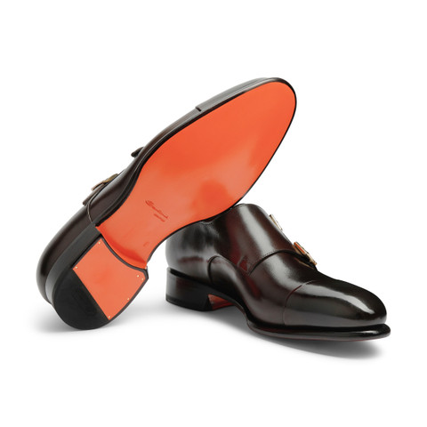 Men's polished brown leather double-buckle shoe - Santoni - 4