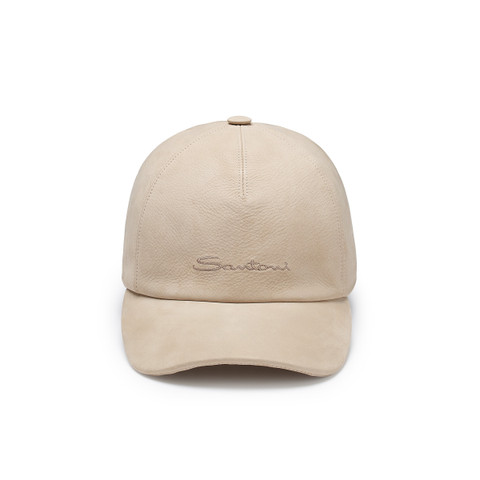 Men's beige nubuck baseball cap - Santoni - 1