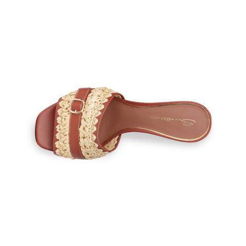 Women's brown leather and raffia mid-heel sandal - Santoni - 3
