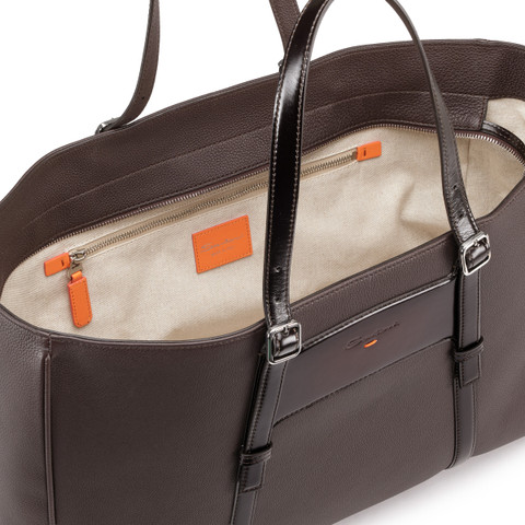 Dark brown tumbled leather shopping bag - Santoni - 3