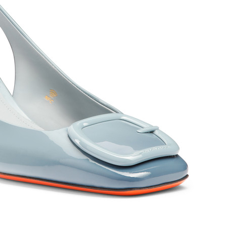 Women's light blue patent leather mid-heel slingback - Santoni - 6