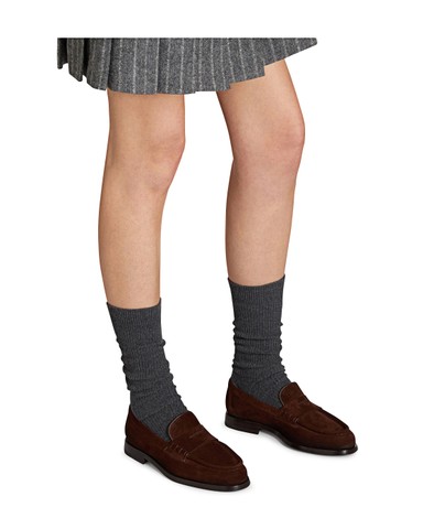 Women&rsquo;s dark brown suede penny loafer - Santoni - 3