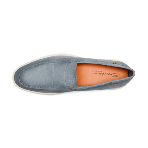 Men's light blue suede penny loafer - Santoni - 5