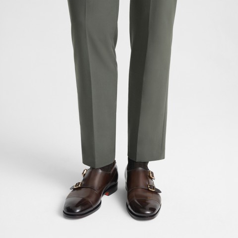 Men's dark brown leather double monk straps shoe - Santoni - 2