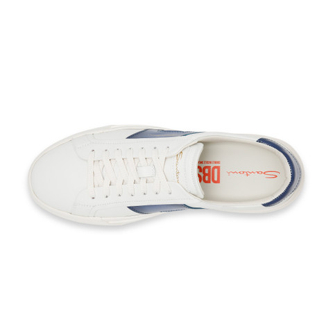 Men’s white and blue leather double buckle sneaker - Santoni - 5