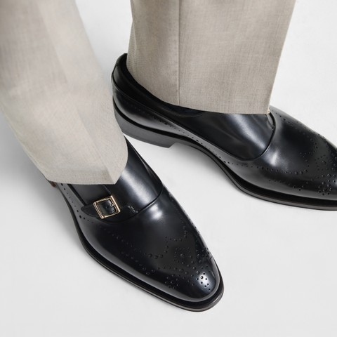 Men's black leather double monk straps brogue shoe - Santoni - 7