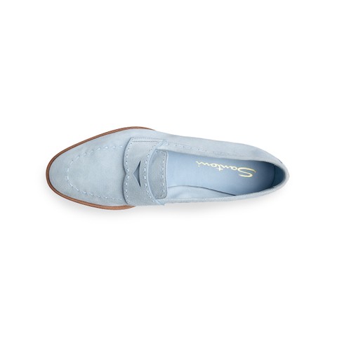 Women's light blue suede penny loafer - Santoni - 5