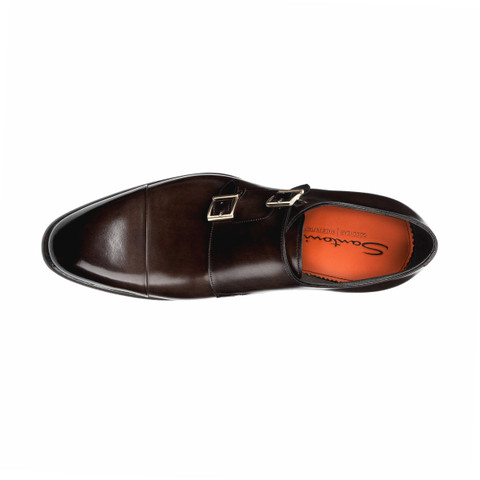 Men's dark brown leather double-buckle shoe - Santoni - 4.0