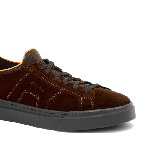 Dunkelbraune Slip-on-Sneakers für Herren aus Wildleder und Leder - Santoni - 5