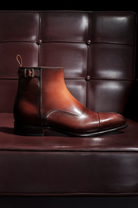 Men's orange leather ankle boot - Santoni - editorial
