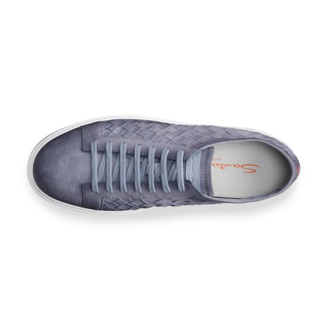 Men's light blue woven suede sneaker - Santoni - 4