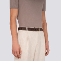 Men&rsquo;s brown suede adjustable belt - Santoni - 2