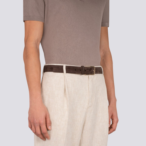 Men&rsquo;s brown suede adjustable belt - Santoni - 2