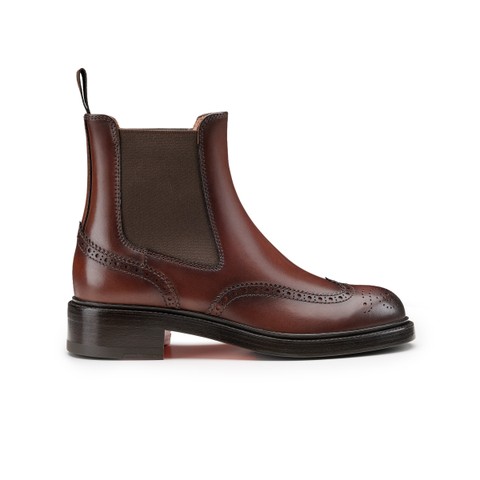 Women's dark brown leather brogue Chelsea boot - Santoni - 1