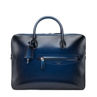 حقيبة لاب توب من الجلد بلون أزرق - Santoni - 1